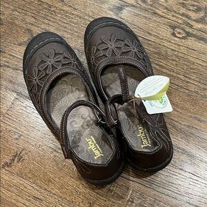 Jambu Dark Brown Floral Mary Jane Flats